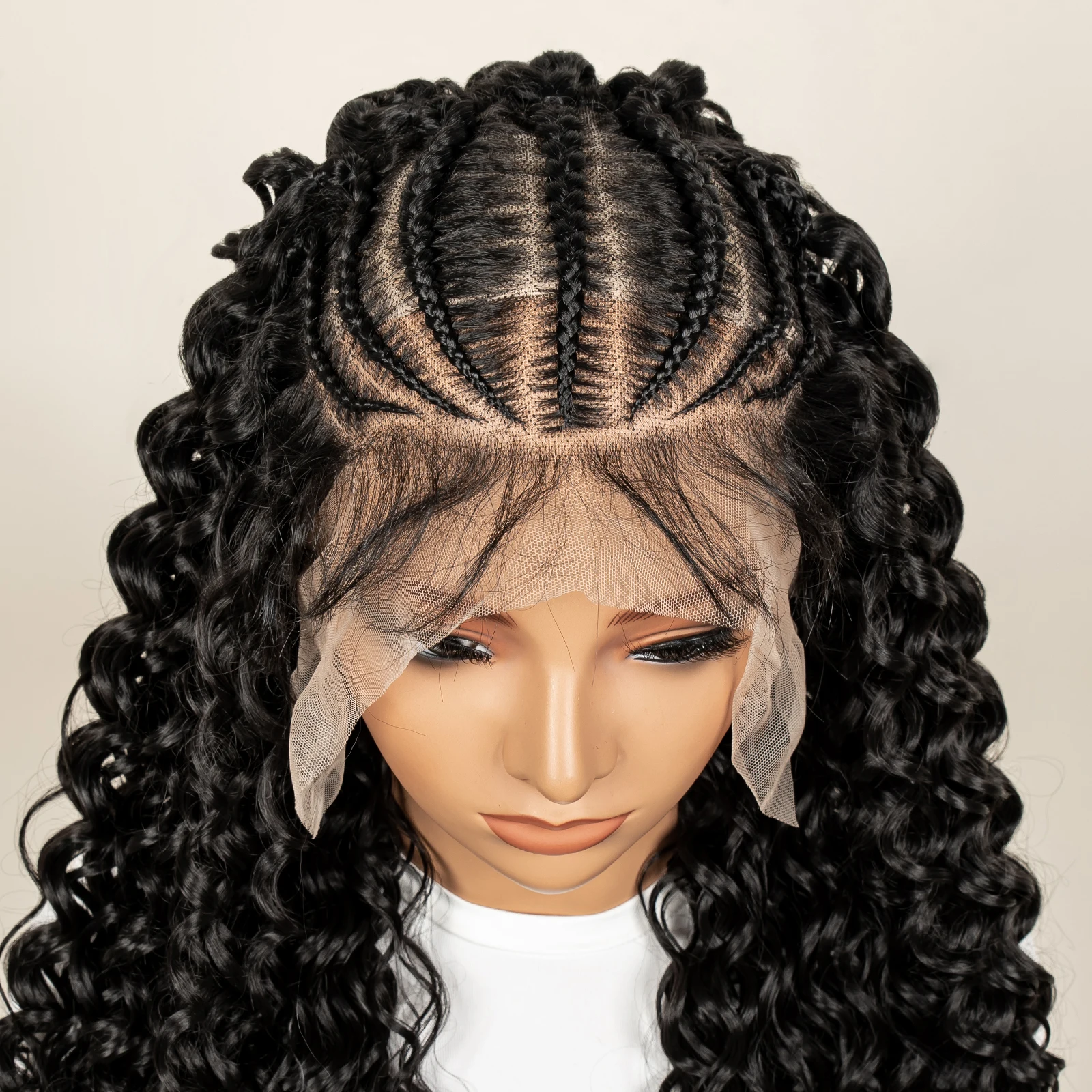 نصف شعر مستعار مضفر مع طفل كورنو الطبيعي شعر مستعار اصطناعي موجة عميقة كامل الدانتيل الباروكات 26 بوصة للنساء السود #1