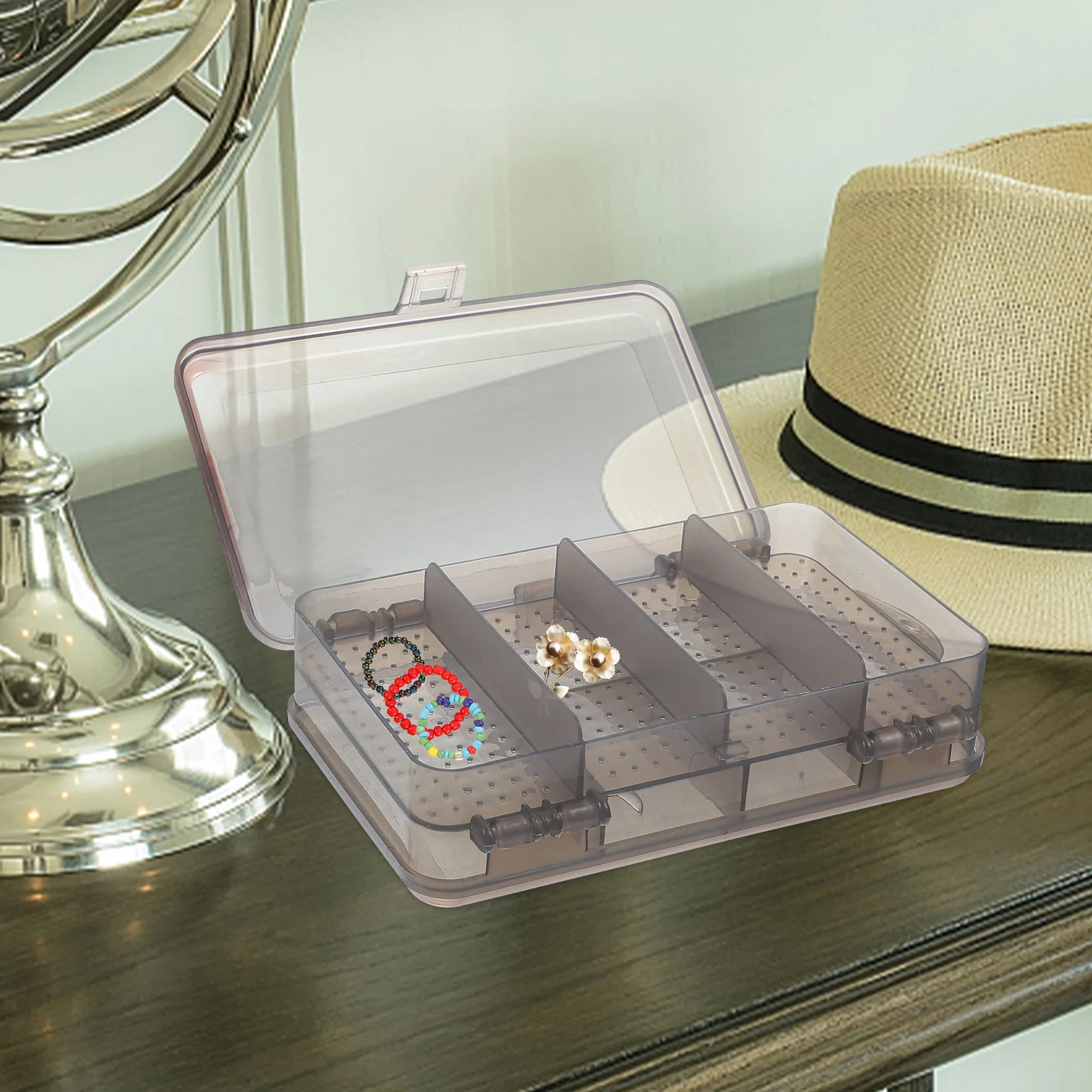 

2Pcs Transparent 2 Layer Jewelry Storage Box Portable Compartment ganizer Earrings Display Case Color