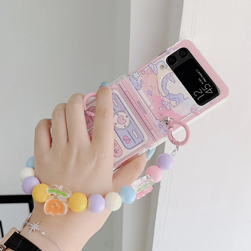 حزام جراب لطيف لسامسونج ، جرابات هاتف لـ Galaxy Z Flip ، غطاء سلسلة يد ، على الطراز الكوري ، 5 ، 4 ، 3 ، 6