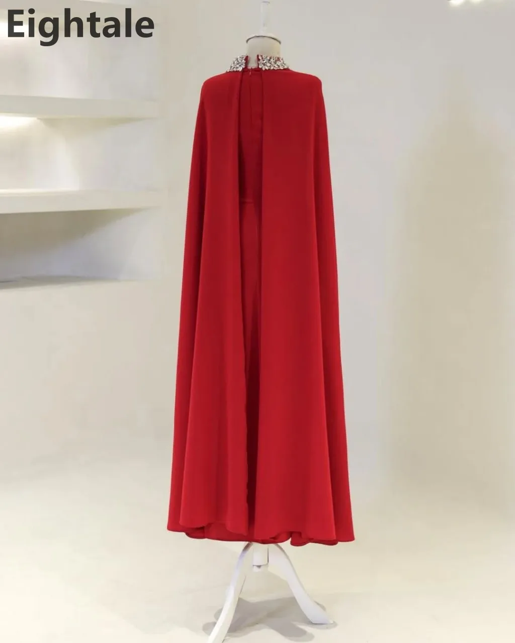 Eightale 2025 Abito da sera rosso con maniche a mantella Abito da ballo con perline Abito da festa arabo saudita personalizzato