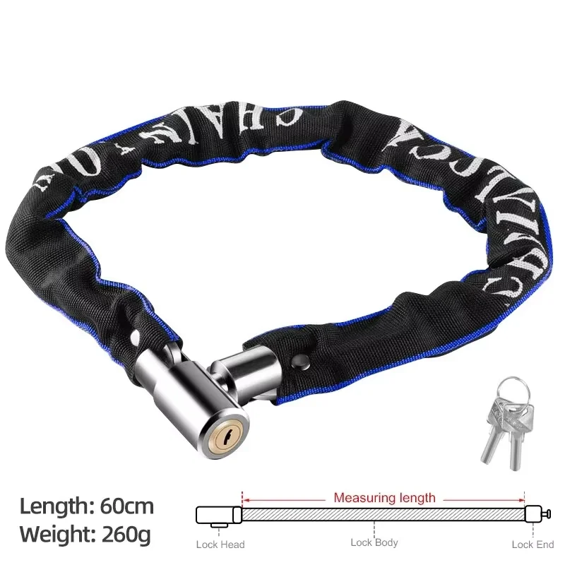 60cm high resistance bicycle chain padlock, mountain bike, motorcycle, scooter, key anti-theft and fall reliable safety cushion