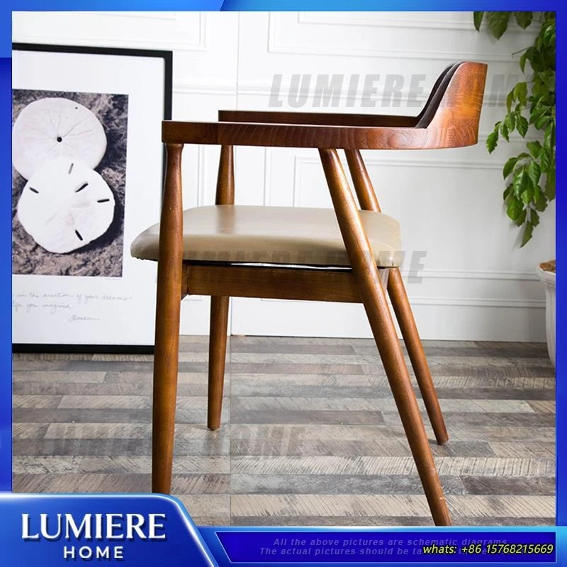 American Style Solid Wood Office Chair with Backrest and Armrests Simple Coffee Lounge Study Room Hiroshima Chair Boss Chair