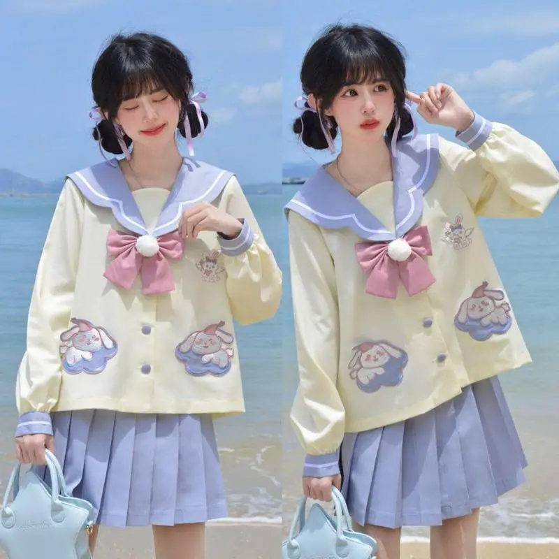 new harajuku Original cute kawaii kindergarten jk uniform spring long and short-sleeved sailor suit school shirt skirt bow