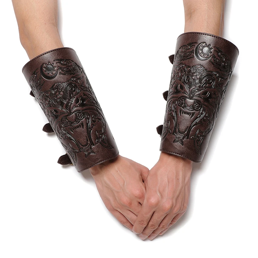 

Vintage Steampunk Wristband Medieval Knight Cosplay Gothic PU Leather Halloween Costumes Viking Pirate Wrister Retro Accessory