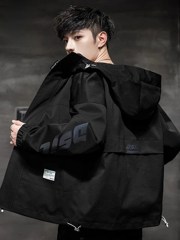 

Bla Hooded Jaet for Men Casual Spring New Sle Polyester Fabric Windproof Long Sve Zipper Closure Youth Faion