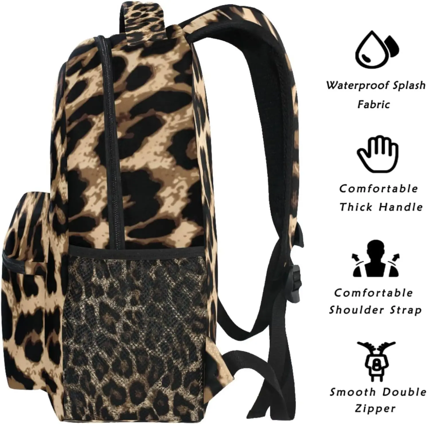 حقيبة ظهر ليوبارد بطبعة جلد الحيوان حقيبة كتب Daypack للسفر والمشي لمسافات طويلة والتخييم حقيبة كمبيوتر محمول مدرسية