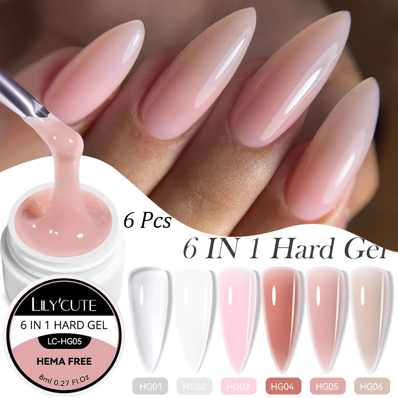 

LILYCUTE 6Pcs 8ml Hard Gel For Nail Extension Milky White Construction Gel Self Leveling Reinforcement Nails Camouflage Manicure