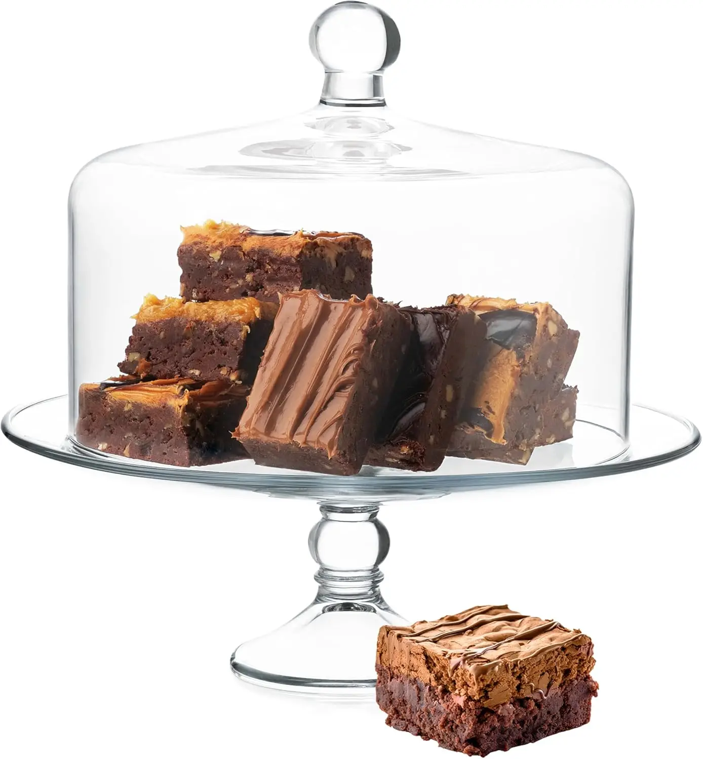 

Elegant Glass Cake Stand with Dome Lid, Curved Footed Display for Desserts and Serving