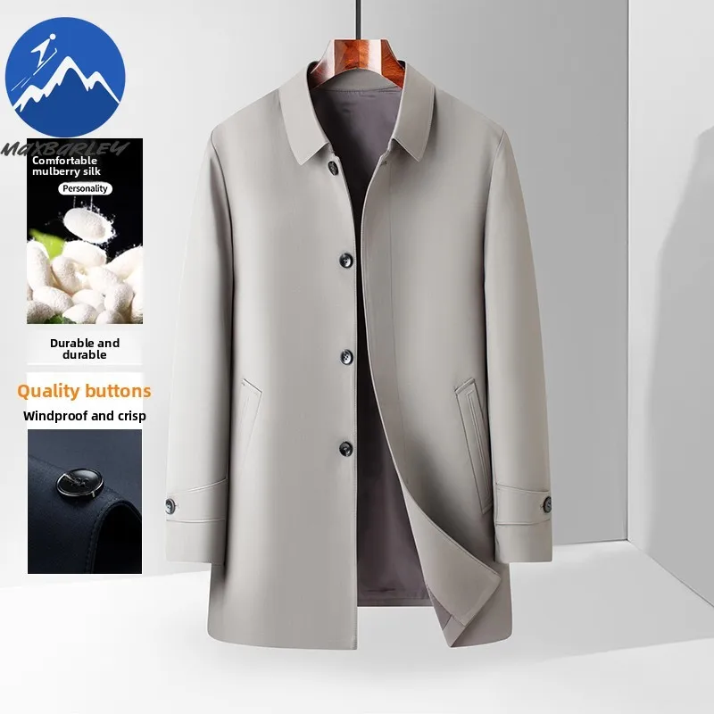 Maxbarley 2025 New Trench Coat Men Trendy Designer Single Breasted Long Windbreaker Coat Man Spring Autumn Elegant Lapel Jacket