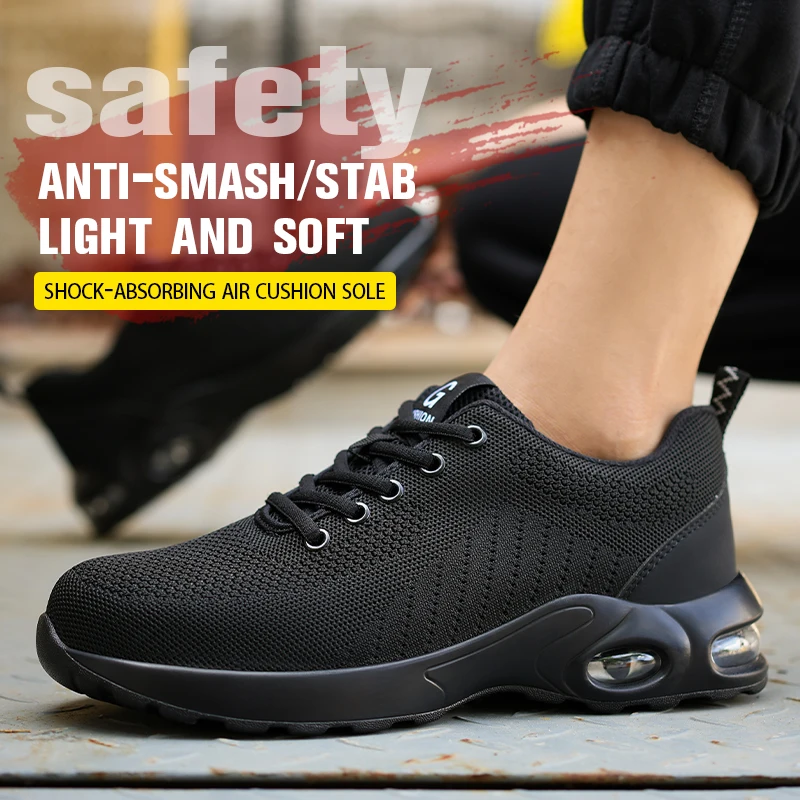 High Quality Air Cushion Men\'s Work Shoes Steel Toe Sports Shoes Indestructible Men Safety Shoes Anti-puncture Industrial Shoes