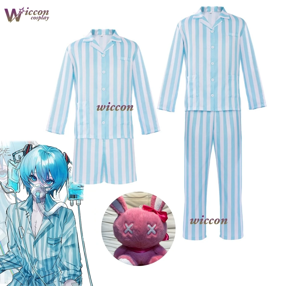 vocaloid-ミク病弱患者衣装ストライプパジャマコスプレ衣装ルーズフィットハロウィンクリスマスロールプレイ高品質