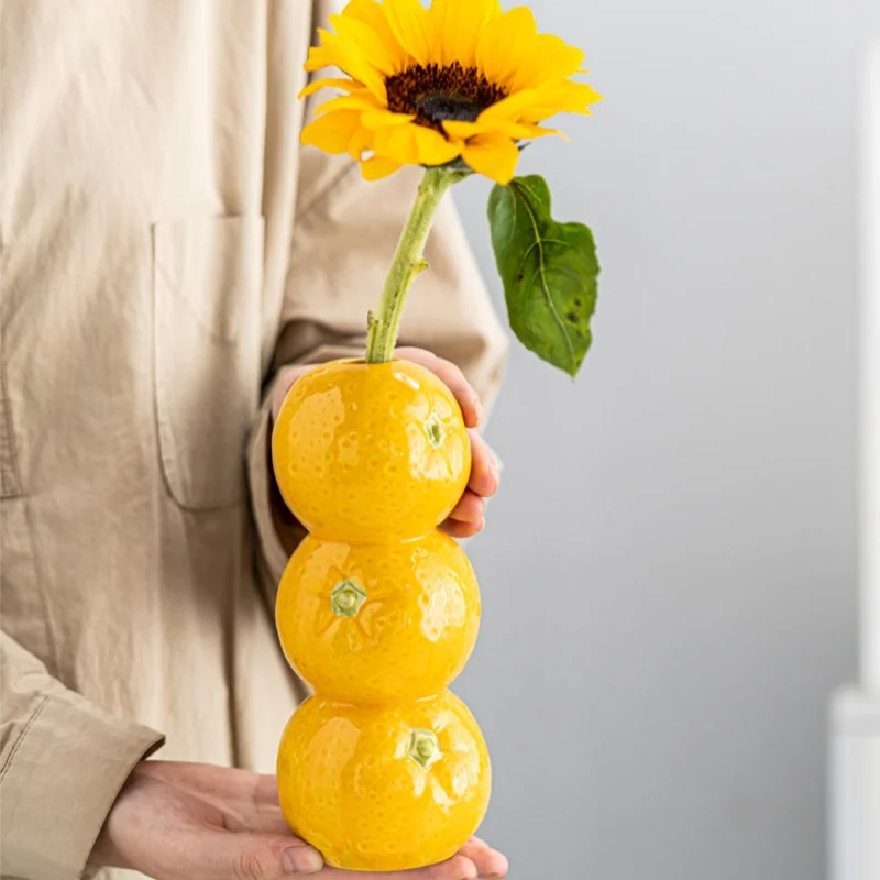 

Ceramic Vase Orange Lemon Watermelon Fruit Fresh Flower Tabletop Centerpiece Home Living Room Office Decoration Desktop