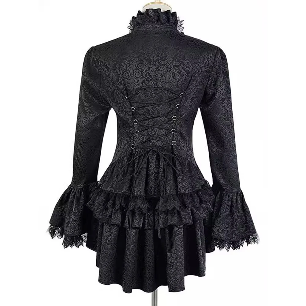 Gothic Steampunk Women's Victorian Shirt Medieval Royal Court Princess Stand Collar Flare Sleeve Lace Lolita Blouse