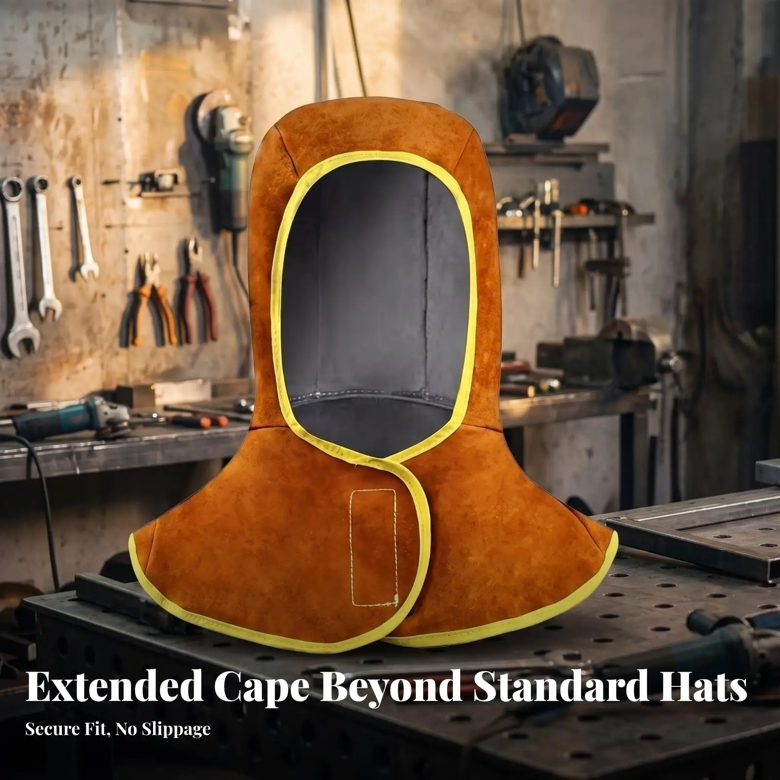 Flame-Resistant Welder Hood | Breathable Cloth Lining, Leather fire-resistant hood, for Metal Fabrication