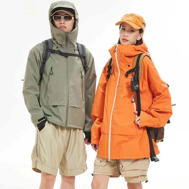 Men's Pure Color Waterproof Jacket Women's Hiking Hooded Coat Spring Autumn Travel Scratch-resistant Breathable Casual Jackets