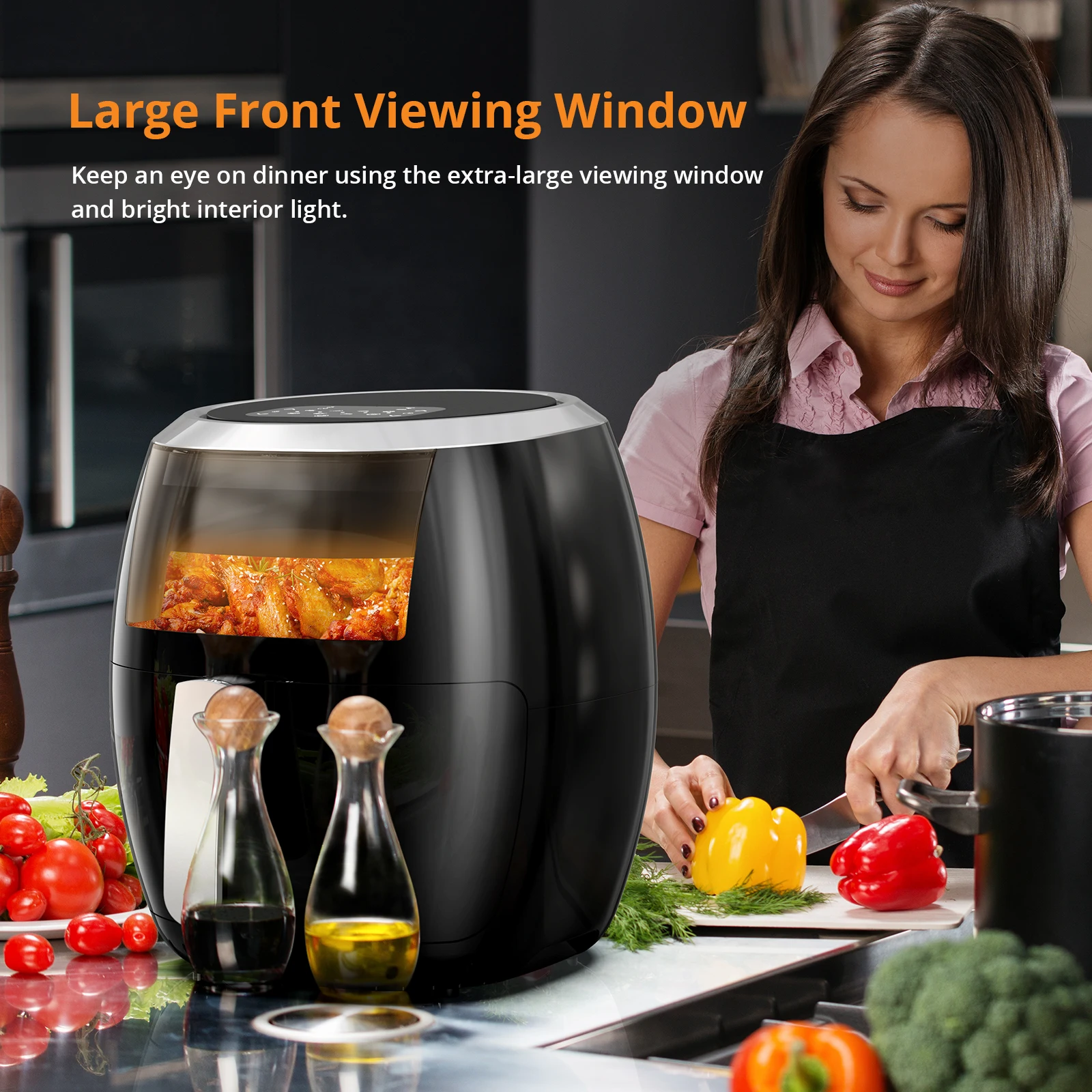 Freidora de aire digital de 8 litros, 1800 W, con pantalla táctil, 8 programas preestablecidos, temporizador, control de temperatura, ideal