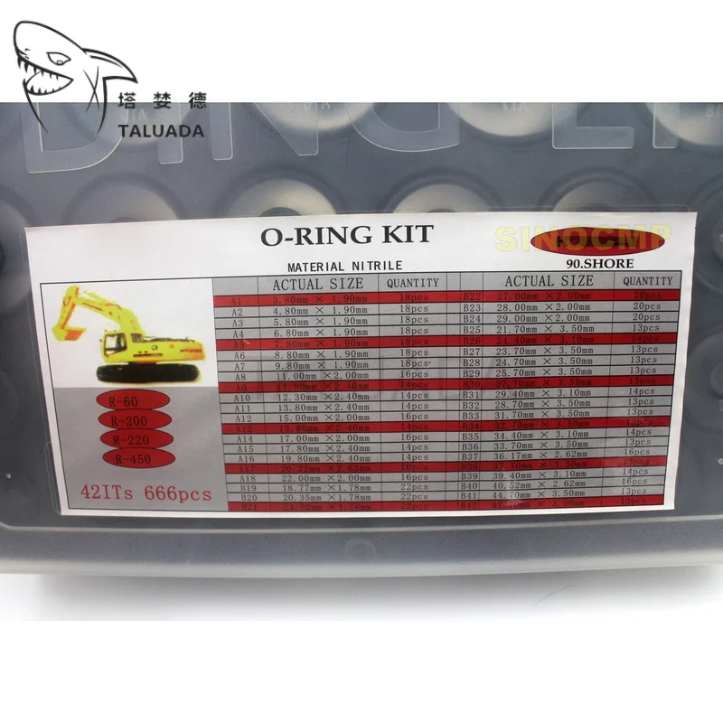 666PCS O-Ring Oil Seal Gaskets For R200-9 R60 R200-5 R210-7 R215-7 O-Ring Repair Parts Excavator Loader
