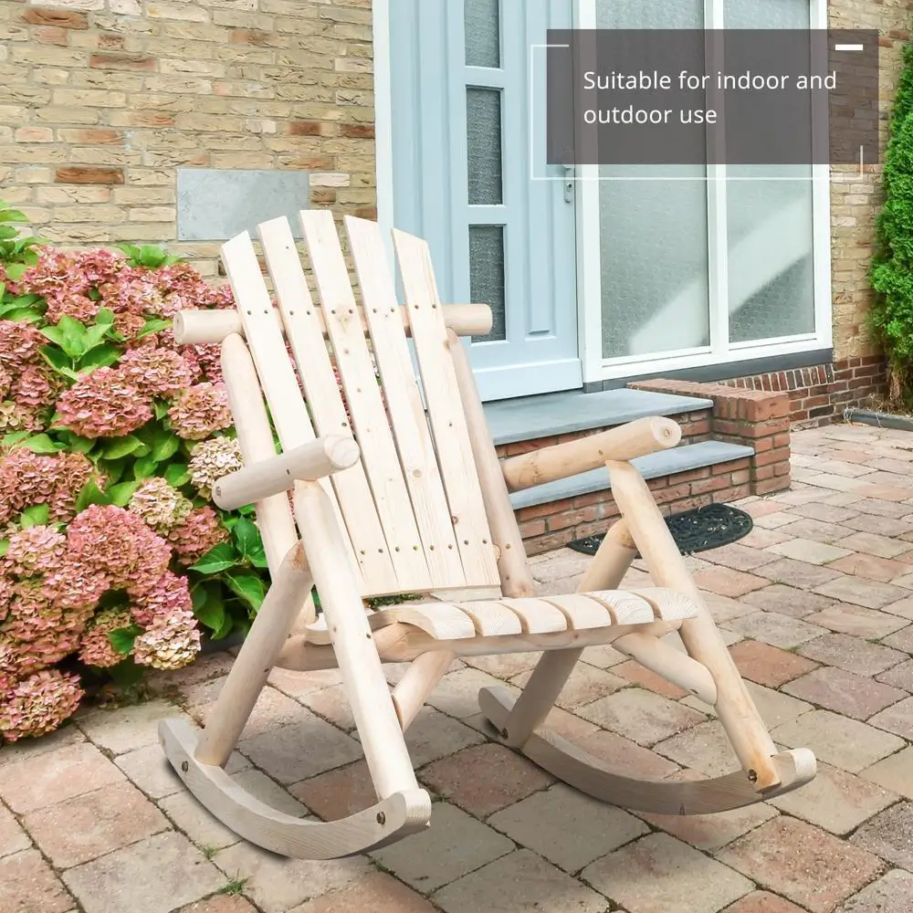 Houten Schommelstoel Veranda Rocker Hoge Rugtuinstoel Voor Indoor Out Log Kleur