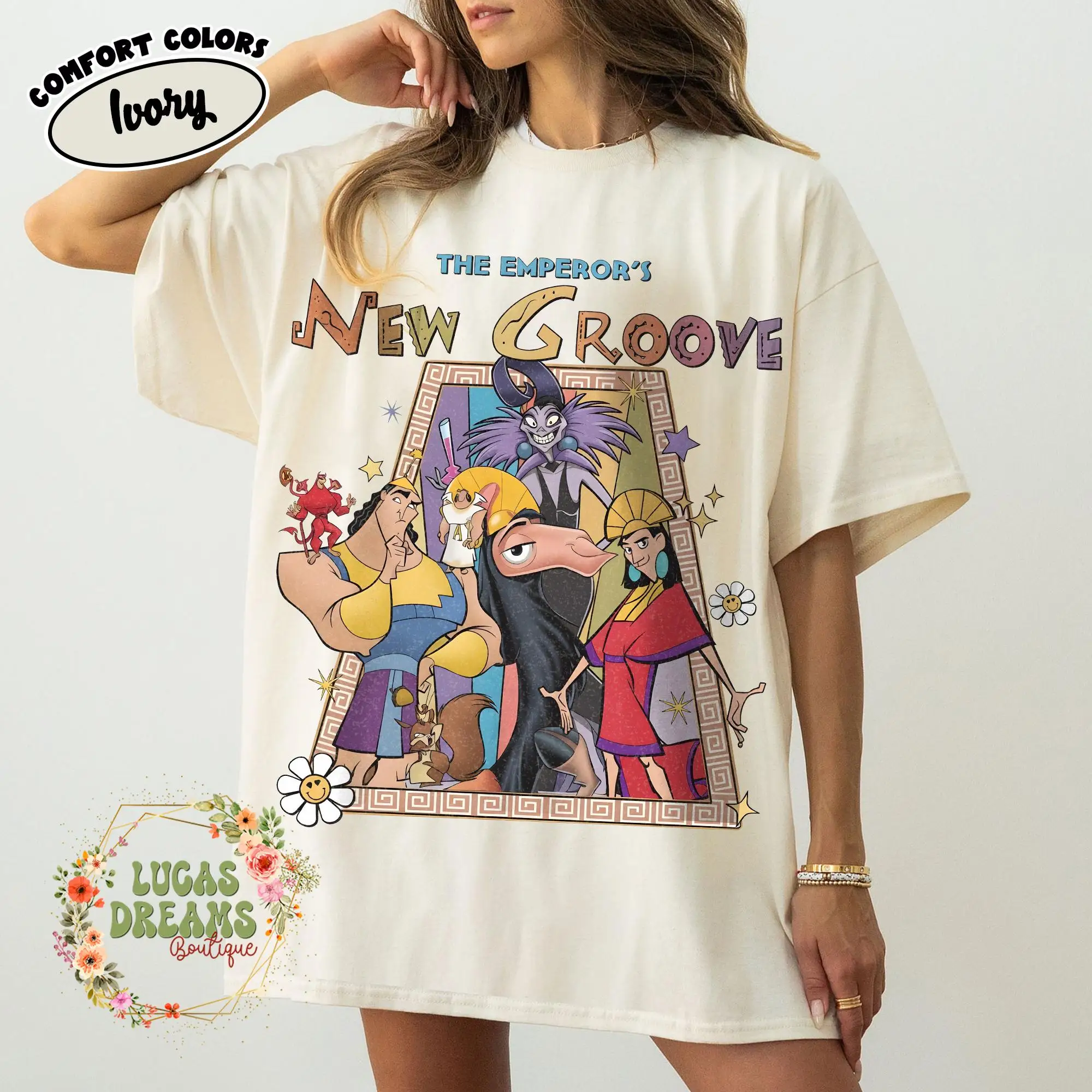 Emperor's New Groove Retro-Komfort-Shirt, Kuzco Pacha Kronk Yzma Movie Tee – Detail 4