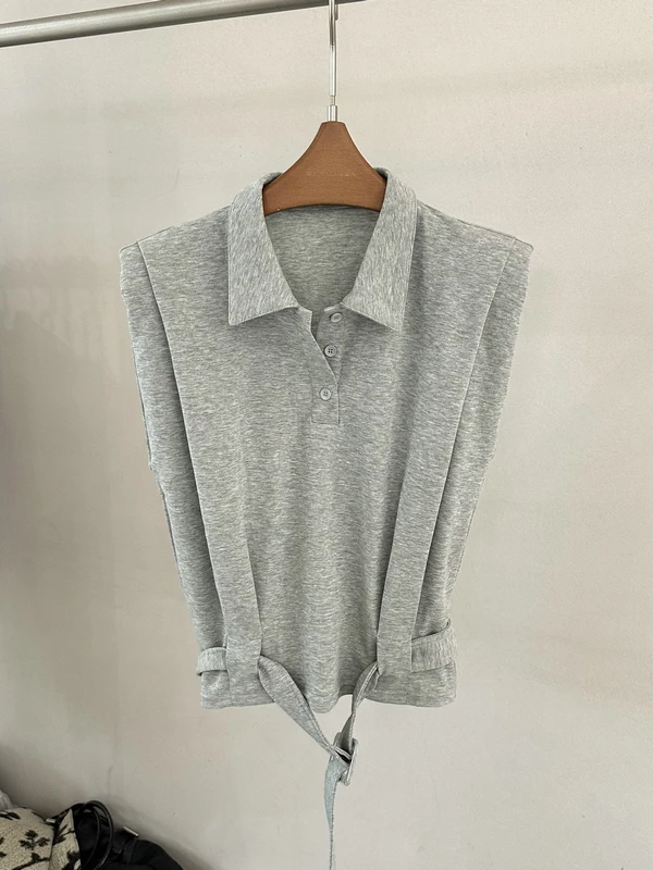 

Casual Korean Style Sleeveless Collar Shirt Women's Short Length Breathable Skin-Friendly Summer Fashion T-Shirt Vest