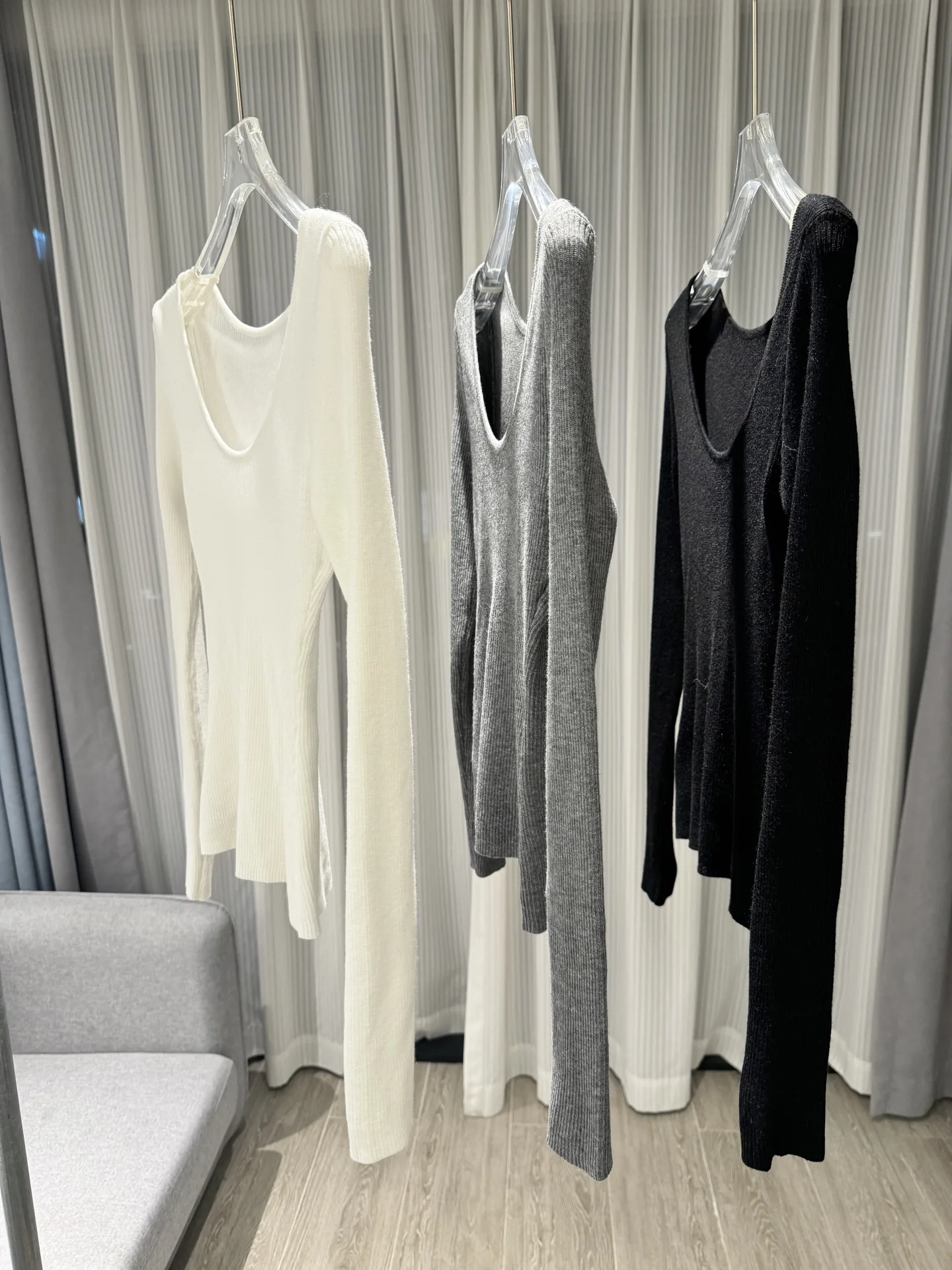 ay Long Sve Knitted Slim Fit Base irt Women's High-End Sl Sweater Inner Wear Top Front Ba Two-Way Wear V-Ne