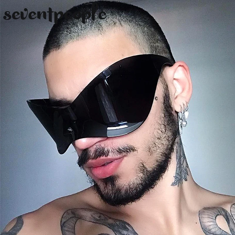 Übergroße Wrap Around Shield Randlose Sonnenbrille Damen Herren Luxusmarke Designer Punk Einteilige Sonnenbrille Vintage Y2K Sonnenbrille