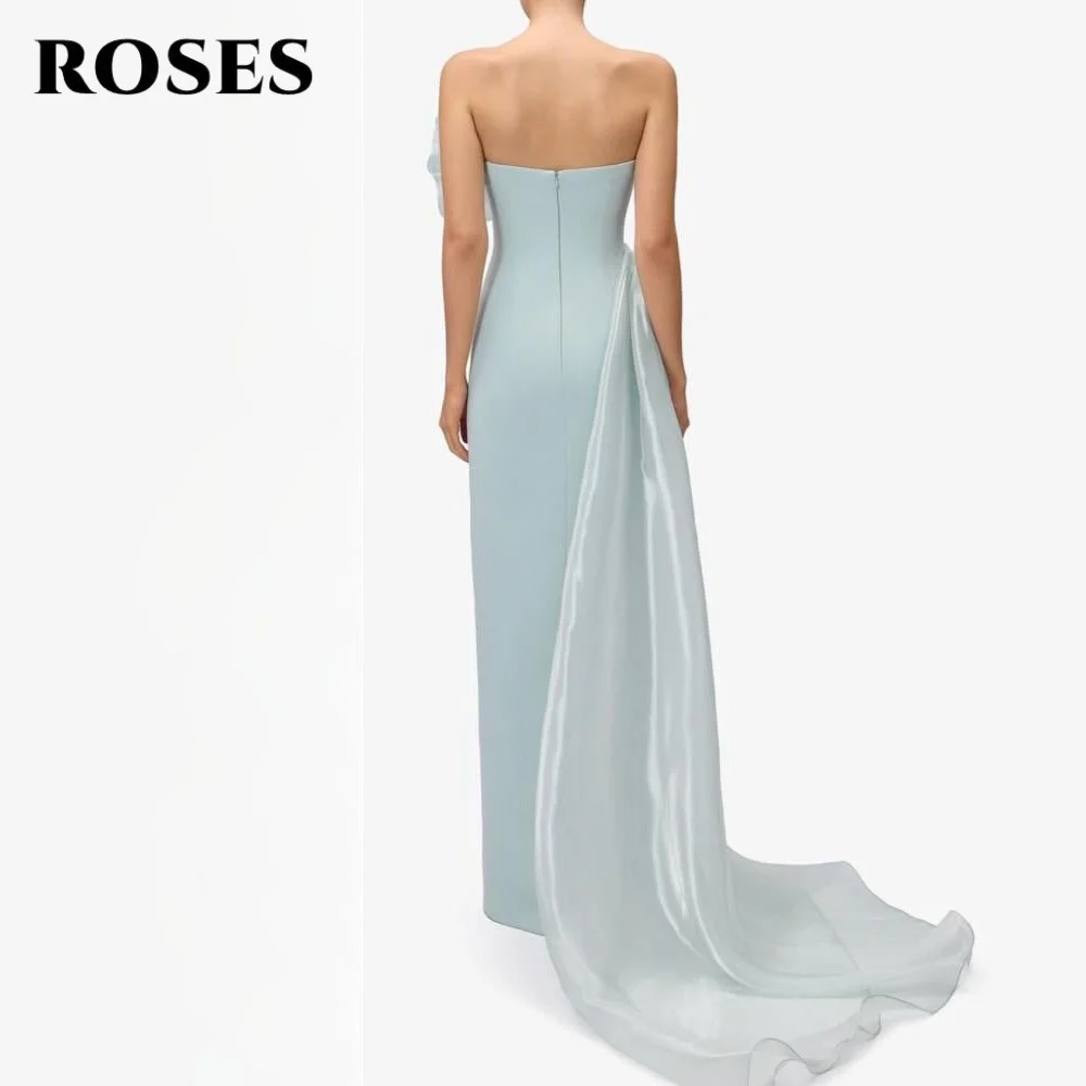 ROSES Sky Blue Evening Dresses One Shoulder Satin Prom Gown Trumpet Pleats Party Dresses فساتين السهرة Customized image 2