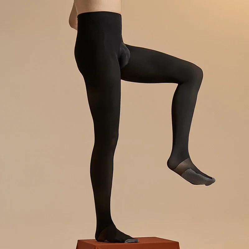 200D 男性ベルベットストッキング熱下着冬ロングジョンズ防風タイトパンツハイウエストレギンス男性厚みのストッキング
