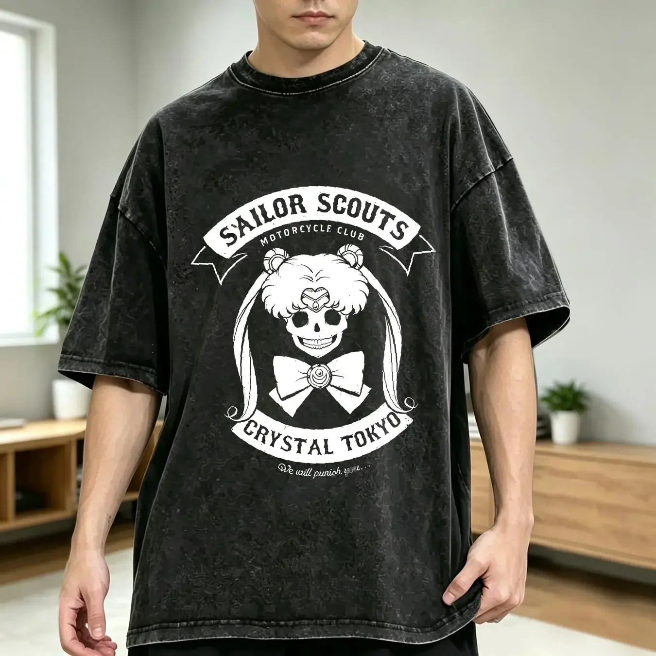 washed T Shirt Tokyo Sailor Scouts Motorcycle Club long or short sleeves vintage Washed Top For Everyday Wear graphic Unisex