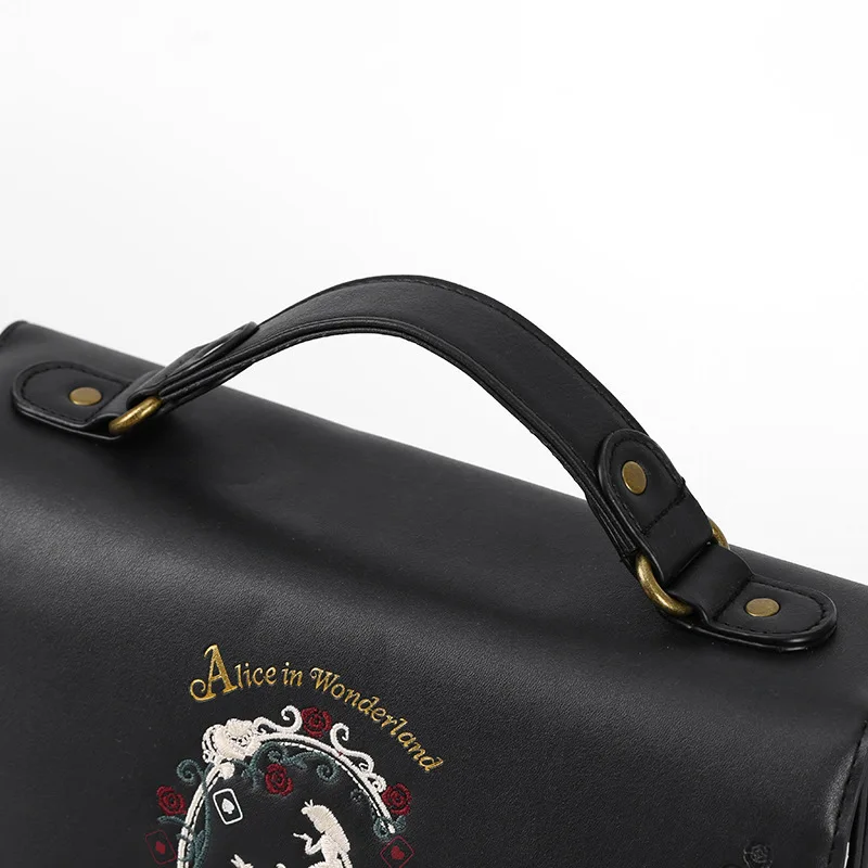 المرأة على ظهره فتاة أليس حقيبة في بلاد العجائب حقيبة المدرسة حقيبة المرأة حقائب اليد حقيبة سوداء القوطية الشرير نمط رائجة البيع