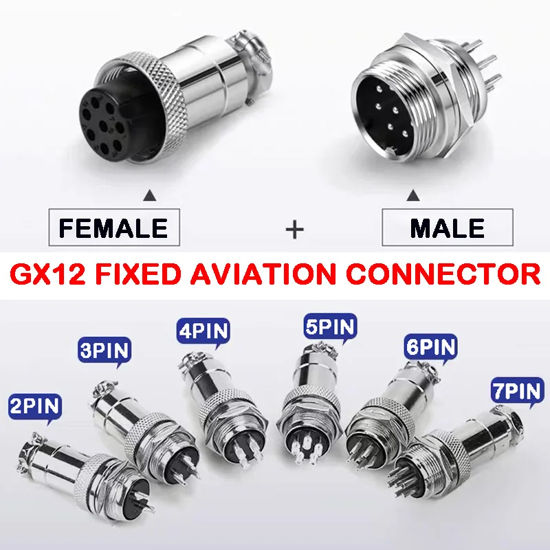 

Connector GX12 small metal aviation socket 2/3/4/5/6/7pin electric cable terminal fixed type and butt mobile type Female&male