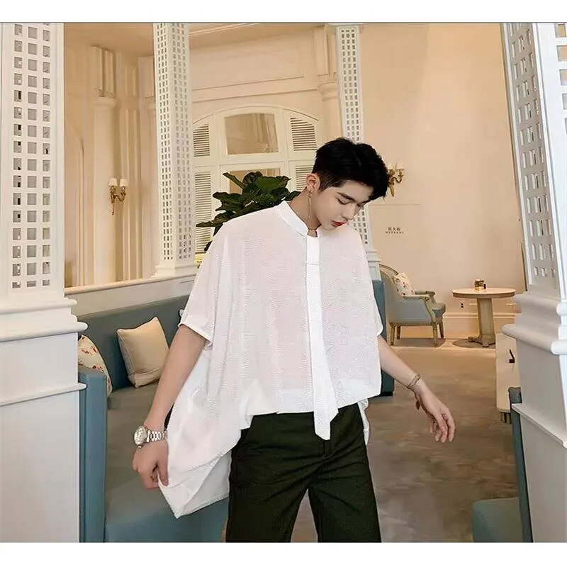 Removable Casual Short Sleeve Loose Men's Tie Summer Large Size Male And Female Fashion Black And White Pullover T-Shirt