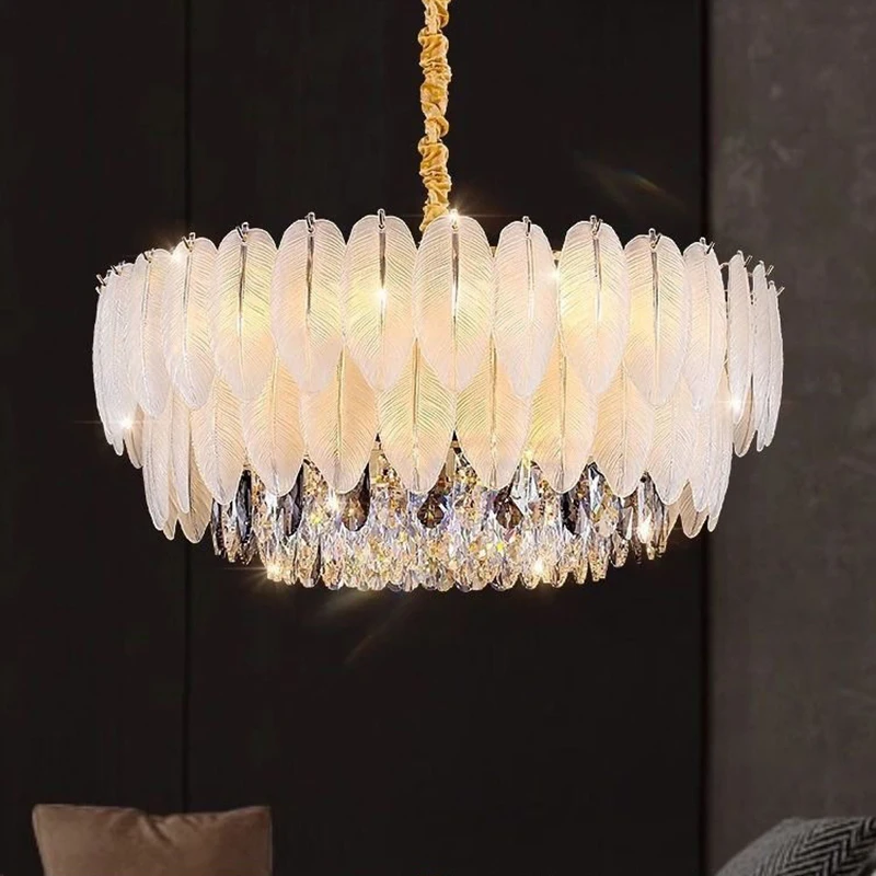 Nordique luxe pendentif LED lumière postmoderne créatif plume verre E14 ampoule salon chambre lustres art restaurant lampe
