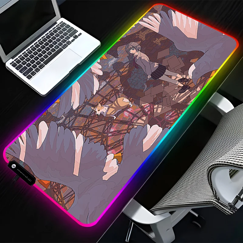 

RGB светодиодный коврик для мыши, резиновый коврик для мыши, аксессуары для компьютерных игр, коврик для клавиатуры, офисный нескользящий стол, розовый коврик для мыши с иллюстрацией для девочек