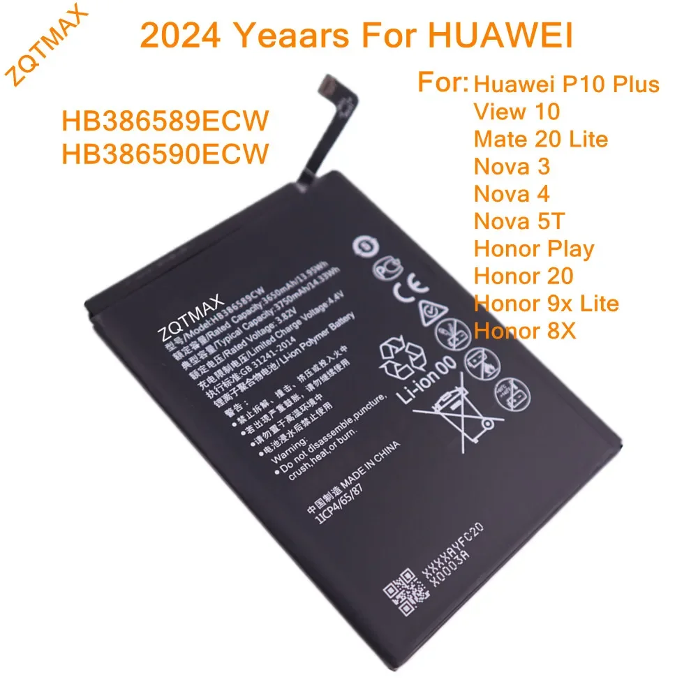 HB386589ECW 3750mAh Battery For Honor 20 8X 9X Lite Huawei P10 plus Nova 3 4 5T View 10 V10 Mate 20 Lite Phone Battery Free Tool