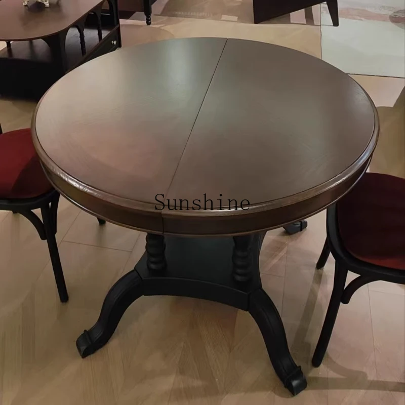 

French retro solid wood dining table and chair combination household retractable small apartment