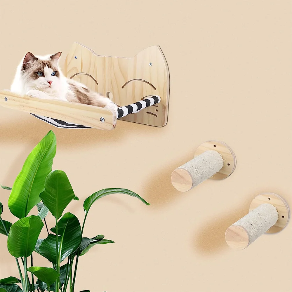 Cat Climbing Shelves Wall Mounted Cat Hammock and Steps Walking Jumping Platform for Wooden Furniture Kitty Playing and Sleeping