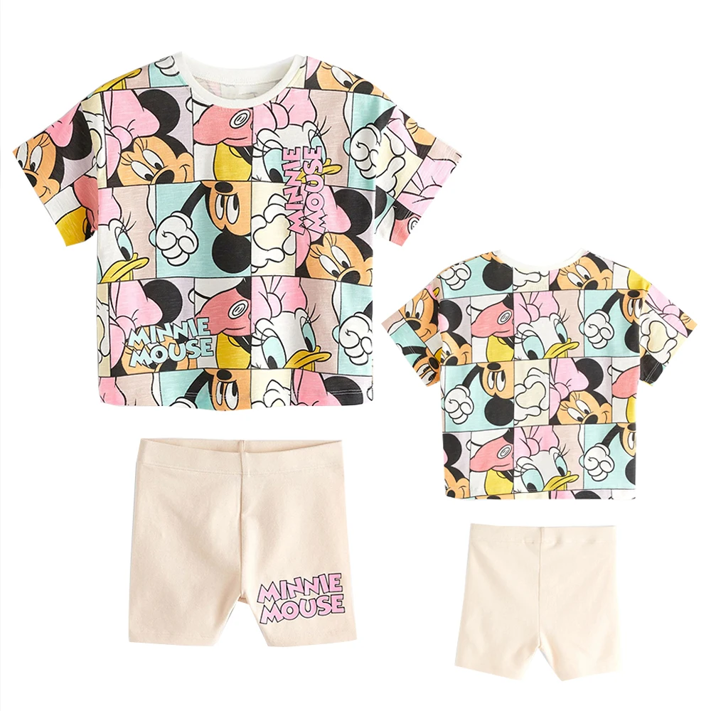 Disney Cartoon Minnie Mouse Printed T-shirt and Pants Short for Kids Girl 2PCS Children Clothing Toddler Pajamas Cute Outfits