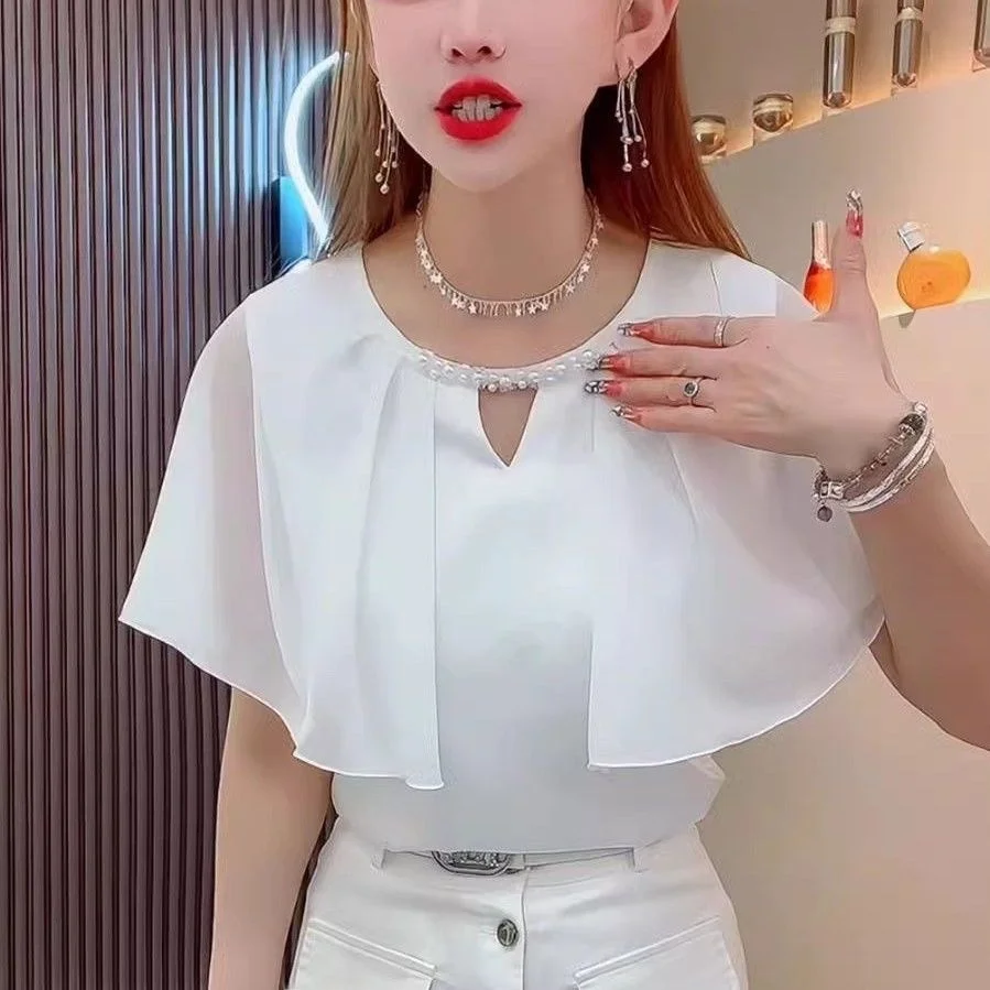 Faionable con cuentas redondas Ne Batwing Sve irt mujer novedad de verano Sle transpirable fino Faionable ort Sve Top