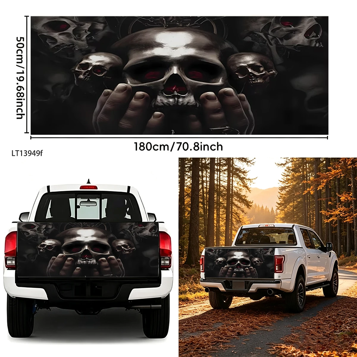 Dark Red Eyes Skull Hand Horror Universal Pickup Tailgate Wrap Waterproof Vinyl Sticker Off Road Rear Gate Exterior Mod Decor