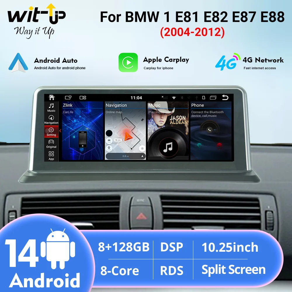 Wit-Up GPS Navigator For BMW 1 E81 E82 E87 E88 Android 14.0 Touch Screen Radio Carplayer with CarPlay Bluetooth Carstereo