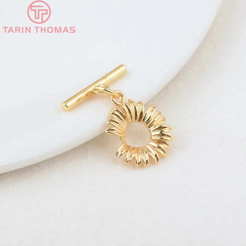 

(3326)6 Sets O:12.5MM T:16MM 24K Gold Color Plated Brass Flower Bracelet O Toggle Clasps High Quality Diy Jewelry Accessories