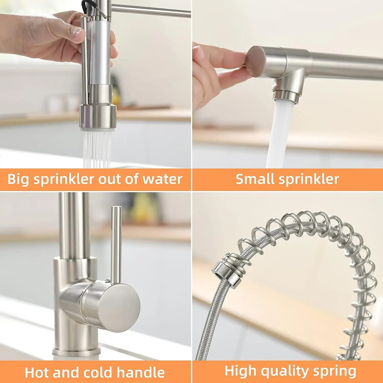 Kitchen Sink Faucet with Pull Down Sprayer,Commercial Single Handle High Arc Stainless Steel Brushed Nickel Kitchen Sink Faucet