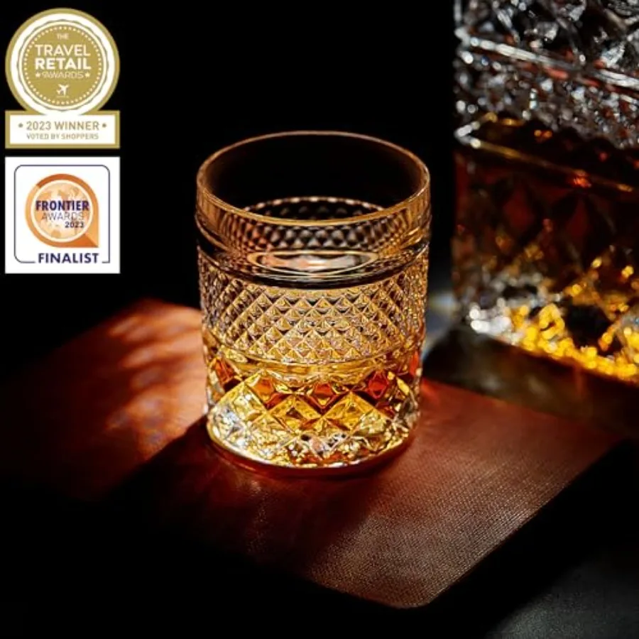 Whisky-Dekanter-Geschenkset mit 4 Cocktailgläsern und handgefertigten Granit-Whisky-Kühlsteinen, Whisky-Karaffe aus Glas für Liquo