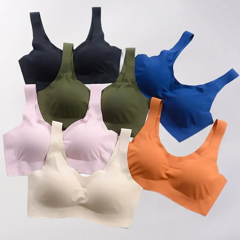 Hot Sales Women Seamless Ice Silk Bras Soft Skin-friendly Underwear Thin Wireless Bras Gathering Padded Bralette Solid Underwear