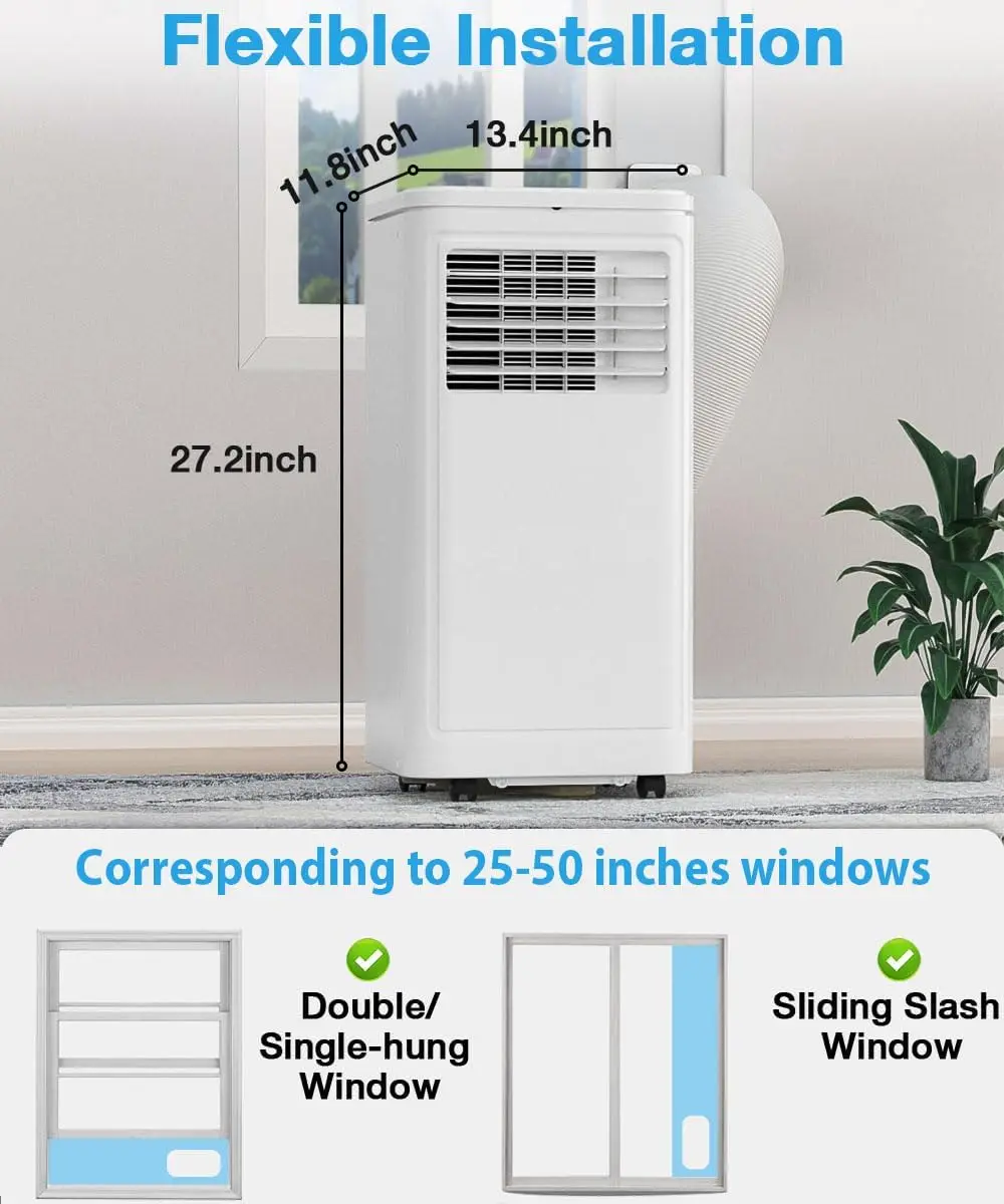 Portable Air Conditioner, 8000 BTU for Room up to 350 sq. ft, Portable AC with Dehumidifier & Fan, 2 Fan Speeds, 24H Timer