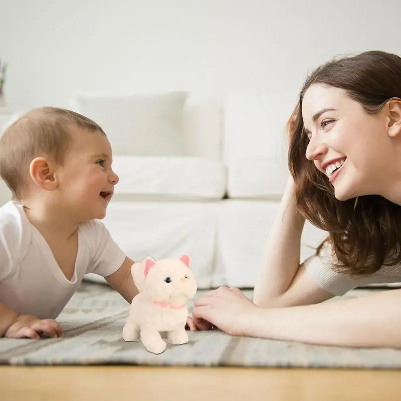 Gato de peluche interactivo realista para niños, Animal de peluche suave, forma de gatito eléctrico, juguete robótico para gatear, regalo de cumpleaños