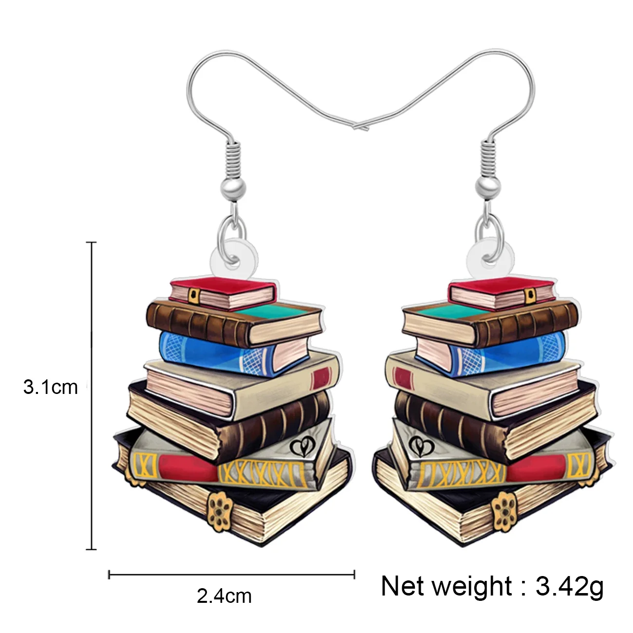 WEVENI Acrylic Book Pile Drop Dangle Earrings Novelty School Textbook Jewelry for Women Kids Teacher Back to School Gifts