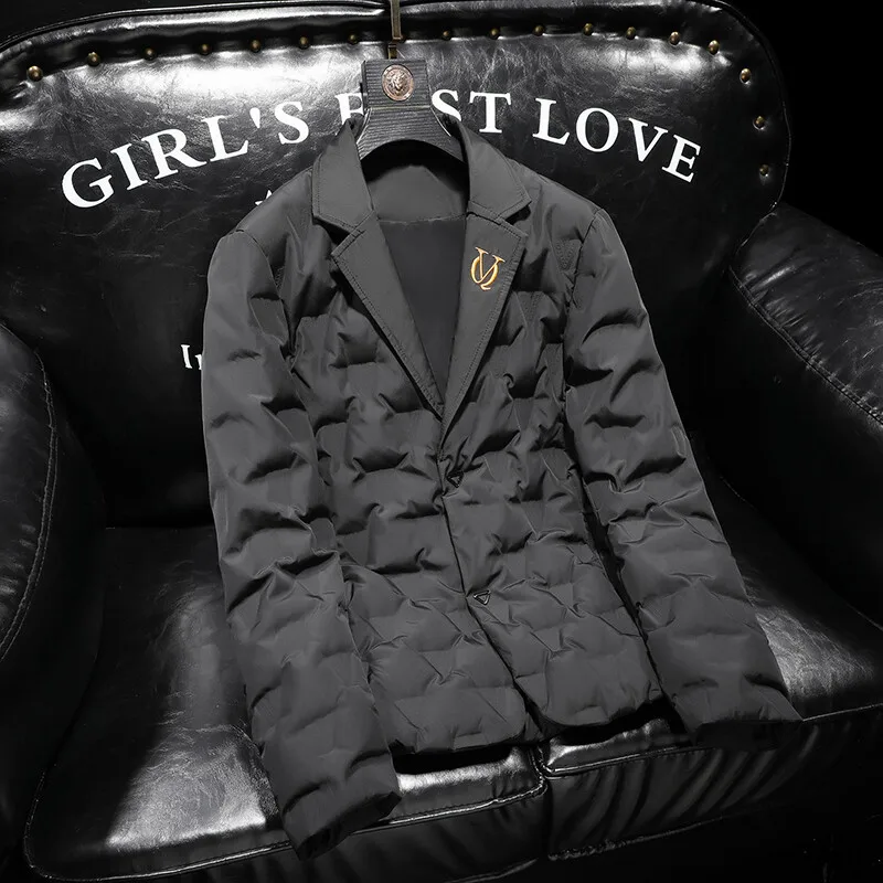 

Мужская легкая приталенная куртка из 90% белого пуха с вышивкой, повседневная, деловая, зимняя, новая модная верхняя одежда