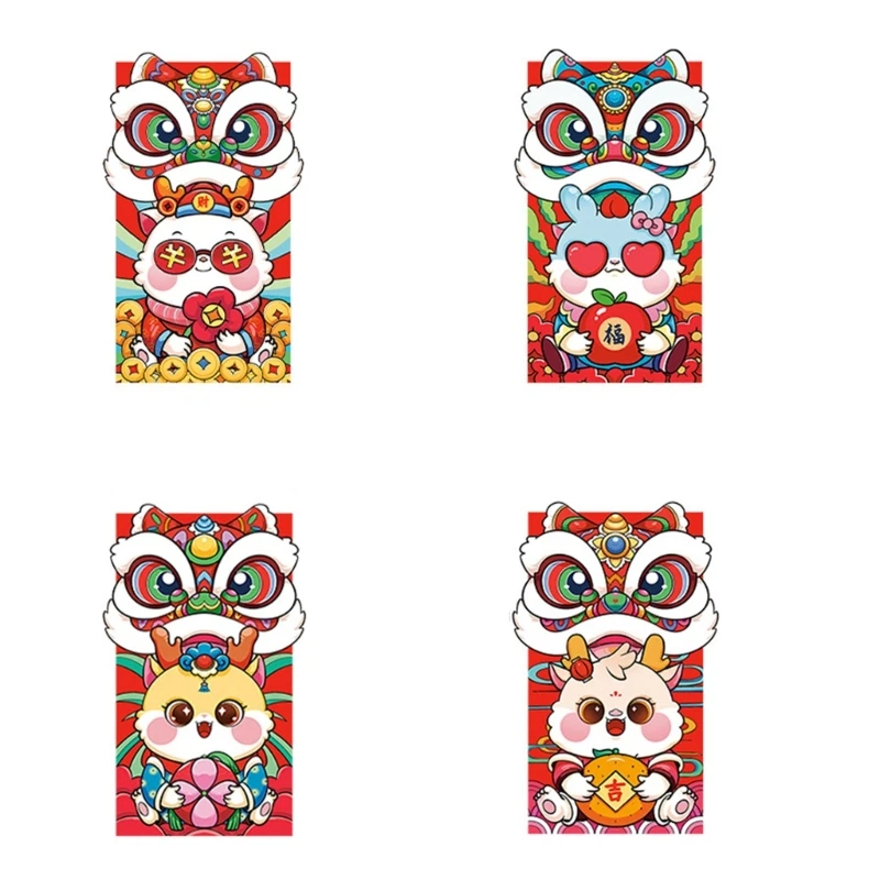 Sobres estilo chino Re, paquetes Año Nuevo 2024, bolsa dinero Hongbao, 6 uds.